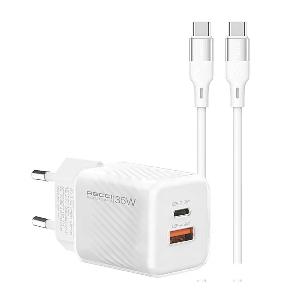 Recci RC83ECC GaN Şarj Adaptörü, 35 W USB-C ve USB-A Çıkışlı Set