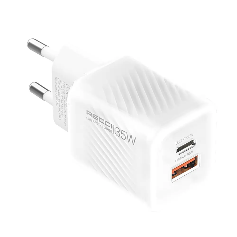 Recci RC83ECC GaN Şarj Adaptörü, 35 W USB-C ve USB-A Çıkışlı Set