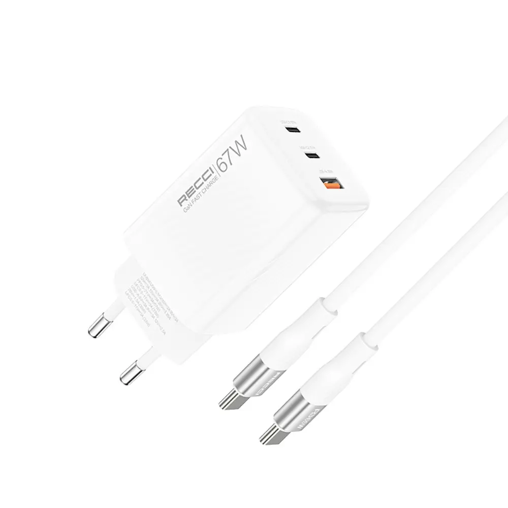 Recci RC85E GaN 67W Hızlı Şarj Adaptörü ve USB-C Kablo Seti