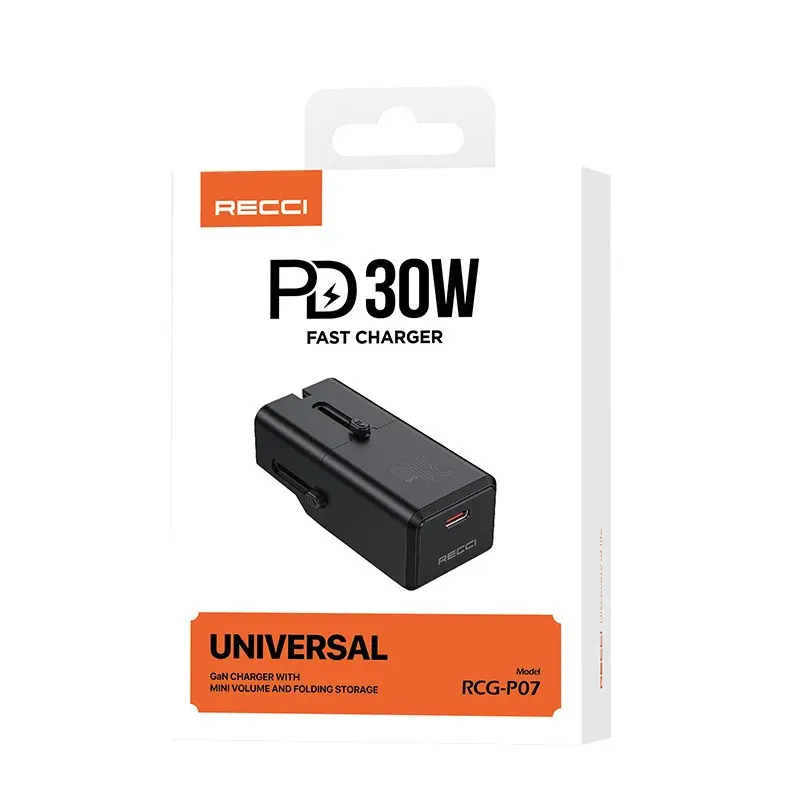 Recci RCG-P07 30W Çoklu Seyahat Şarj Adaptörü, US/UK/EU/AU Uyumlu