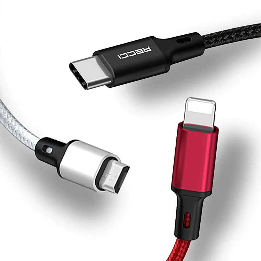 Recci RCS-D120 3in1 USB-A to Lightning Type-C Micro Şarj ve Data Kablosu 1.2M