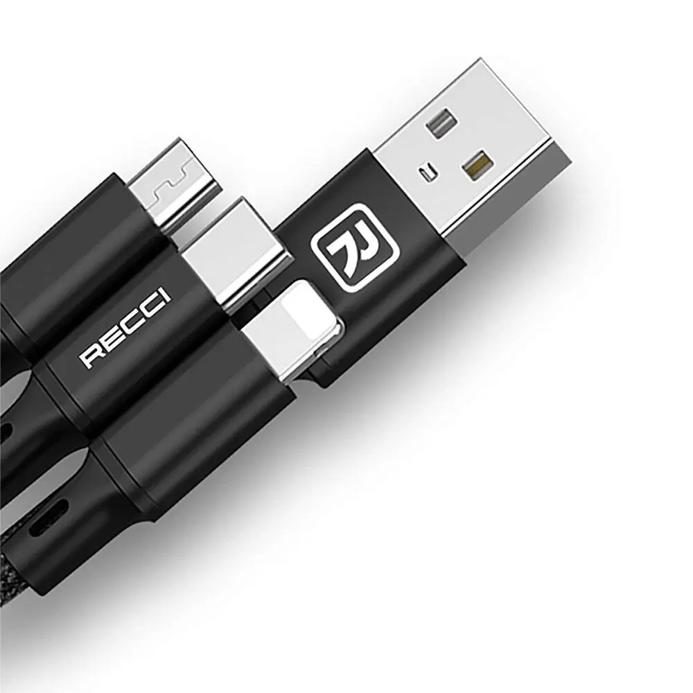 Recci RCS-D120 3in1 USB-A to Lightning Type-C Micro Şarj ve Data Kablosu 1.2M