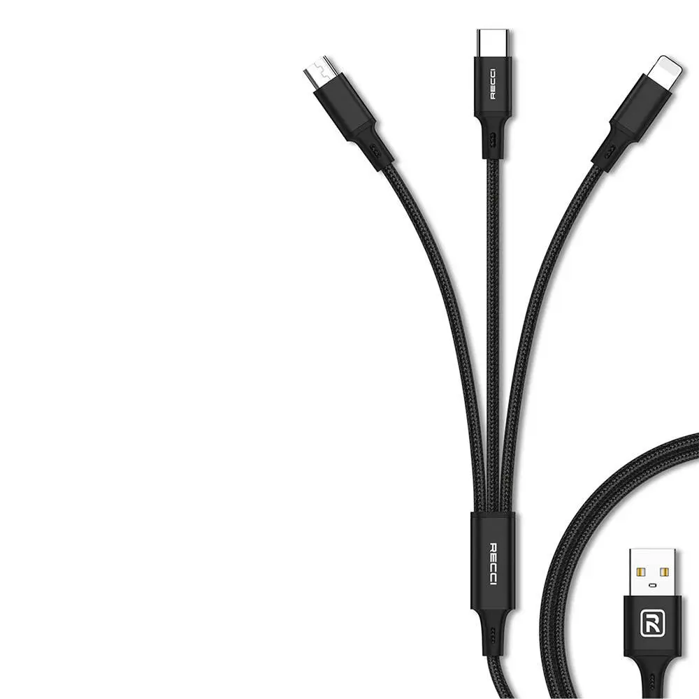 Recci RCS-D120 3in1 USB-A to Lightning Type-C Micro Şarj ve Data Kablosu 1.2M