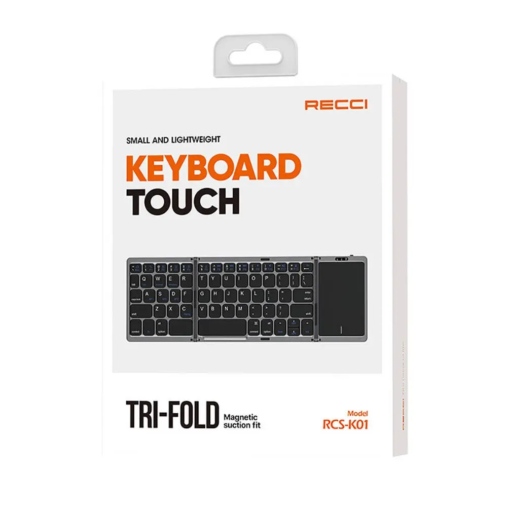 Recci RCS-K01 Katlanabilir Kablosuz Touchpad Klavye, 3 Cihaz Bağlantısı