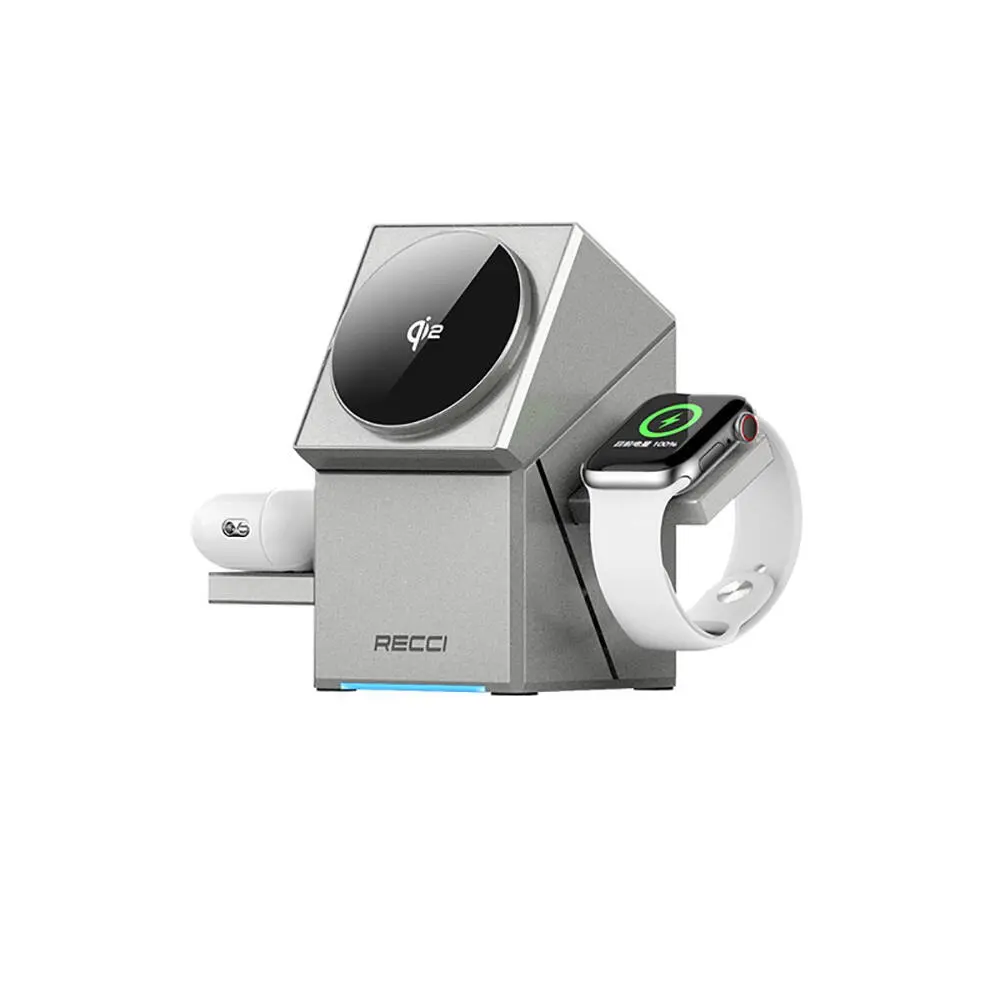 Recci RCW-47 Geometry 3'ü 1 Arada 15W Qi2 Kablosuz Şarj Standı