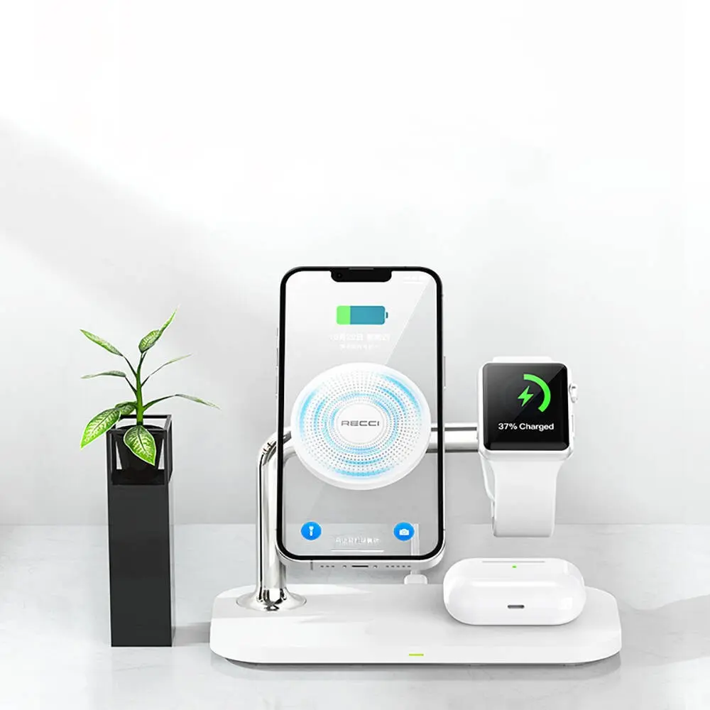 Recci RCW-20 Prestige 3'ü 1 Arada MagSafe Uyumlu 15W Kablosuz Şarj Standı