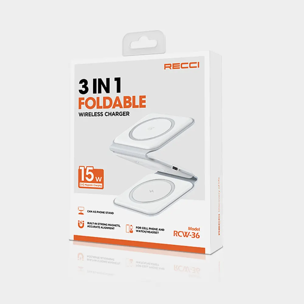 Recci RCW-36 3'ü 1 Arada Katlanabilir Manyetik Kablosuz Şarj Standı