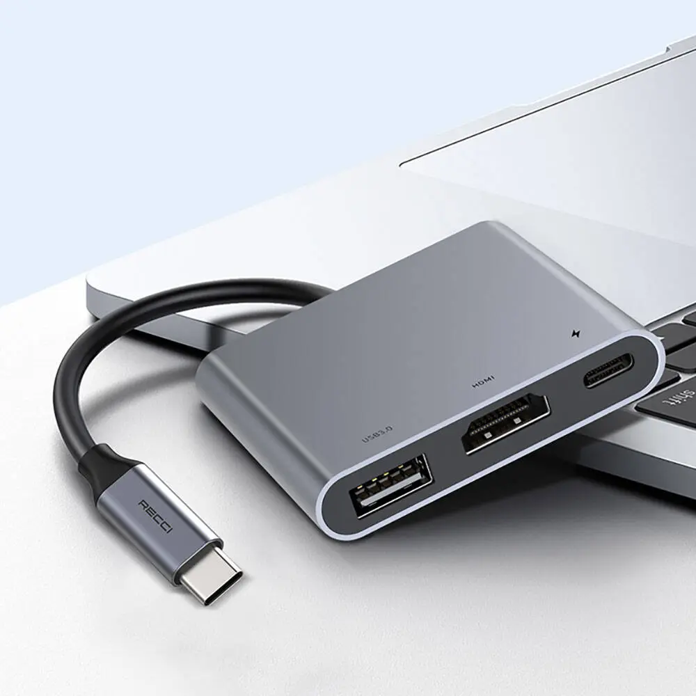 Recci RH05 3'ü 1 Arada Type-C Hub, PD 100W ve HDMI 4K