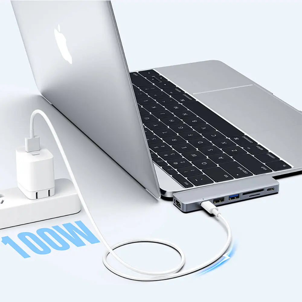 Recci RH08 7'si 1 Arada Type-C Hub, HDMI, SD/TF, USB 3.0 ve PD 100W
