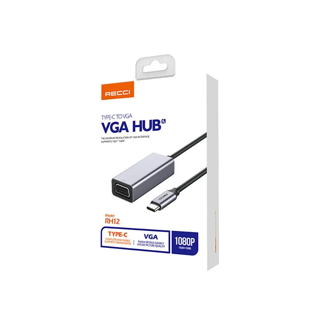 Recci RH12 VGA to Type-C Dönüştürücü Kablo, 1080p ve Alüminyum Gövde