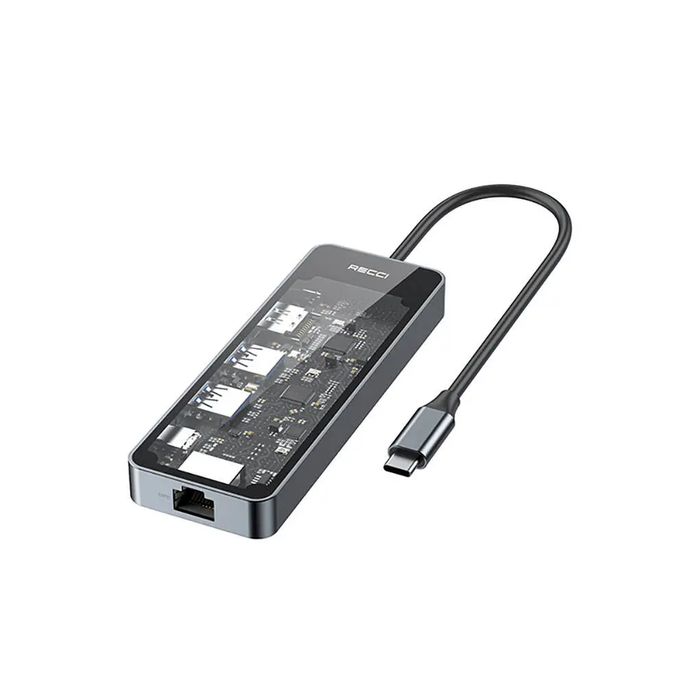 Recci RH17 6in1 Type-C Hub, HDMI + RJ45 + PD 100W