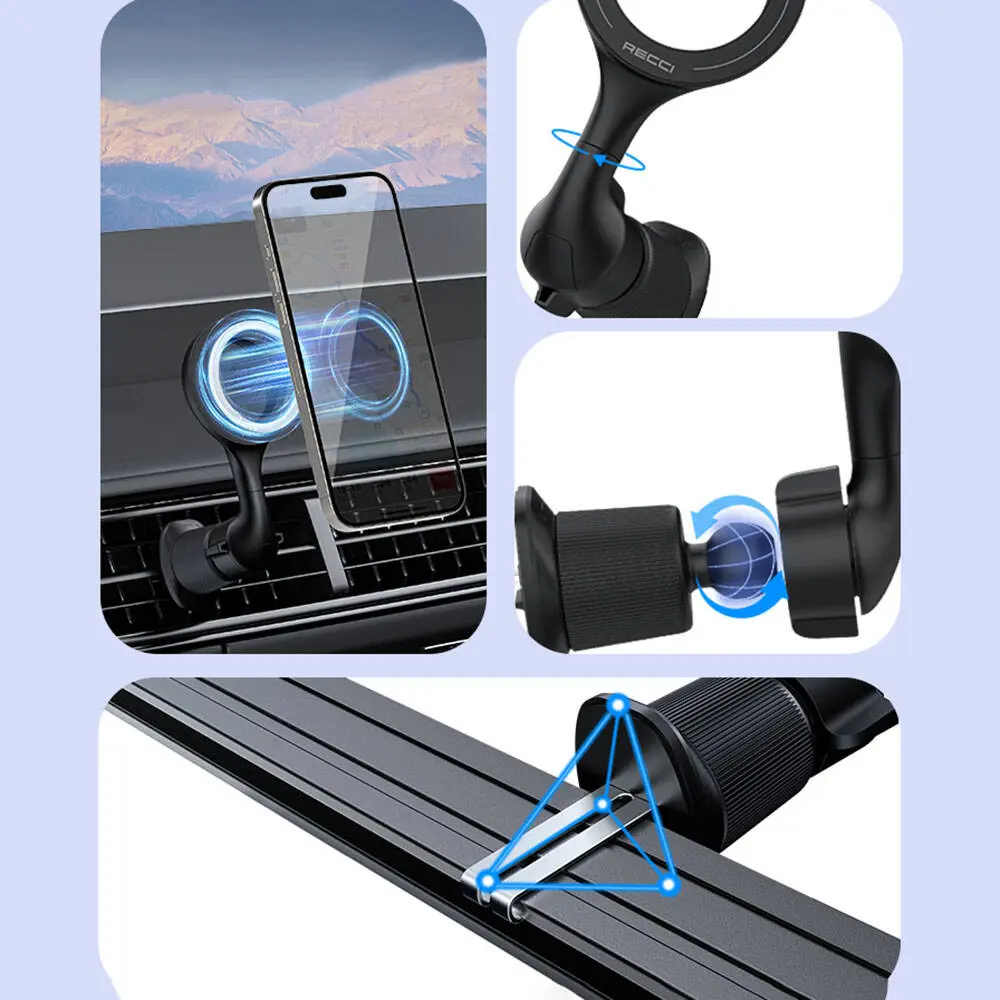 Recci RHO-C42 MagSafe Manyetik 360° Dönebilen Havalandırma Tipi Araç Telefon Tutucu
