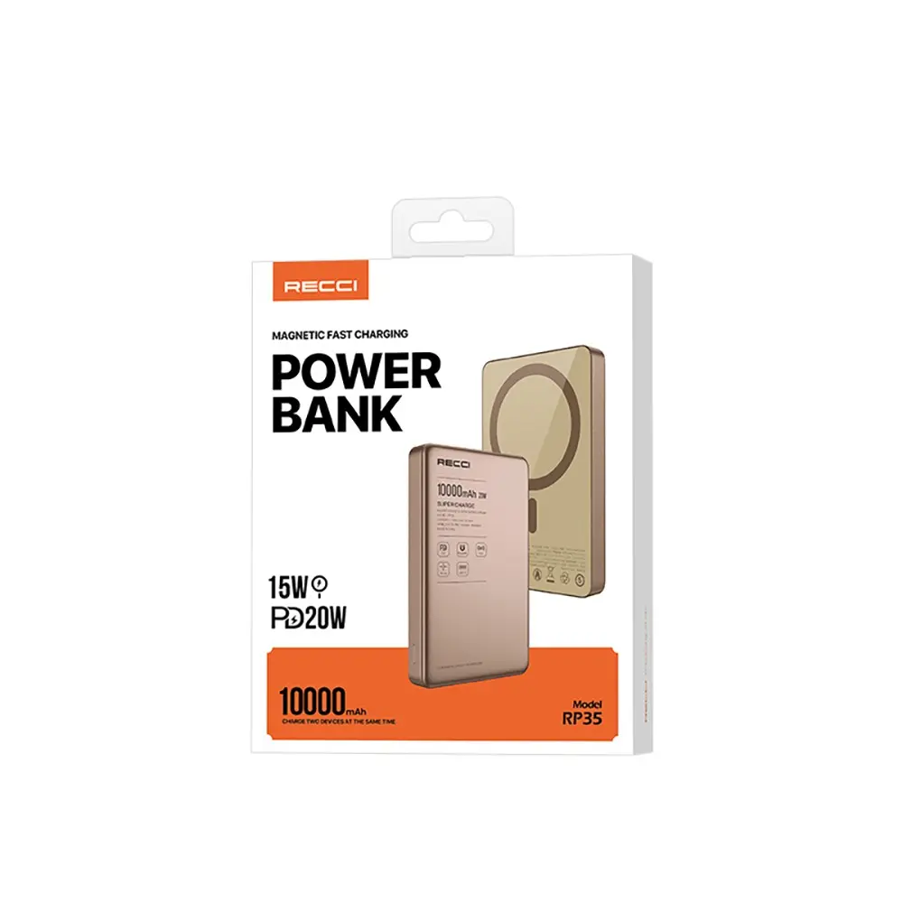 Recci RP35 10000mAh PD 20W Kablosuz Şarjlı Powerbank, LED Göstergeli