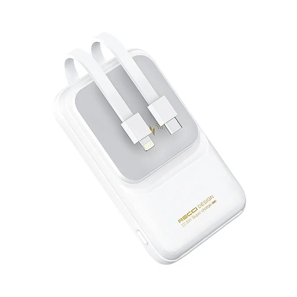 Recci RPB-W10 Polaris 10000mAh Kablosuz Powerbank, 22.5W ve Çift Kablo