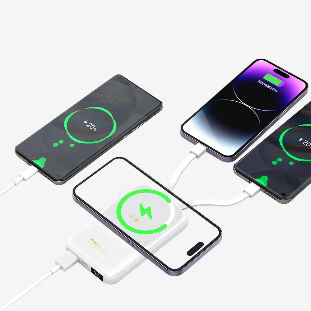 Recci RPB-W10 Polaris 10000mAh Kablosuz Powerbank, 22.5W ve Çift Kablo