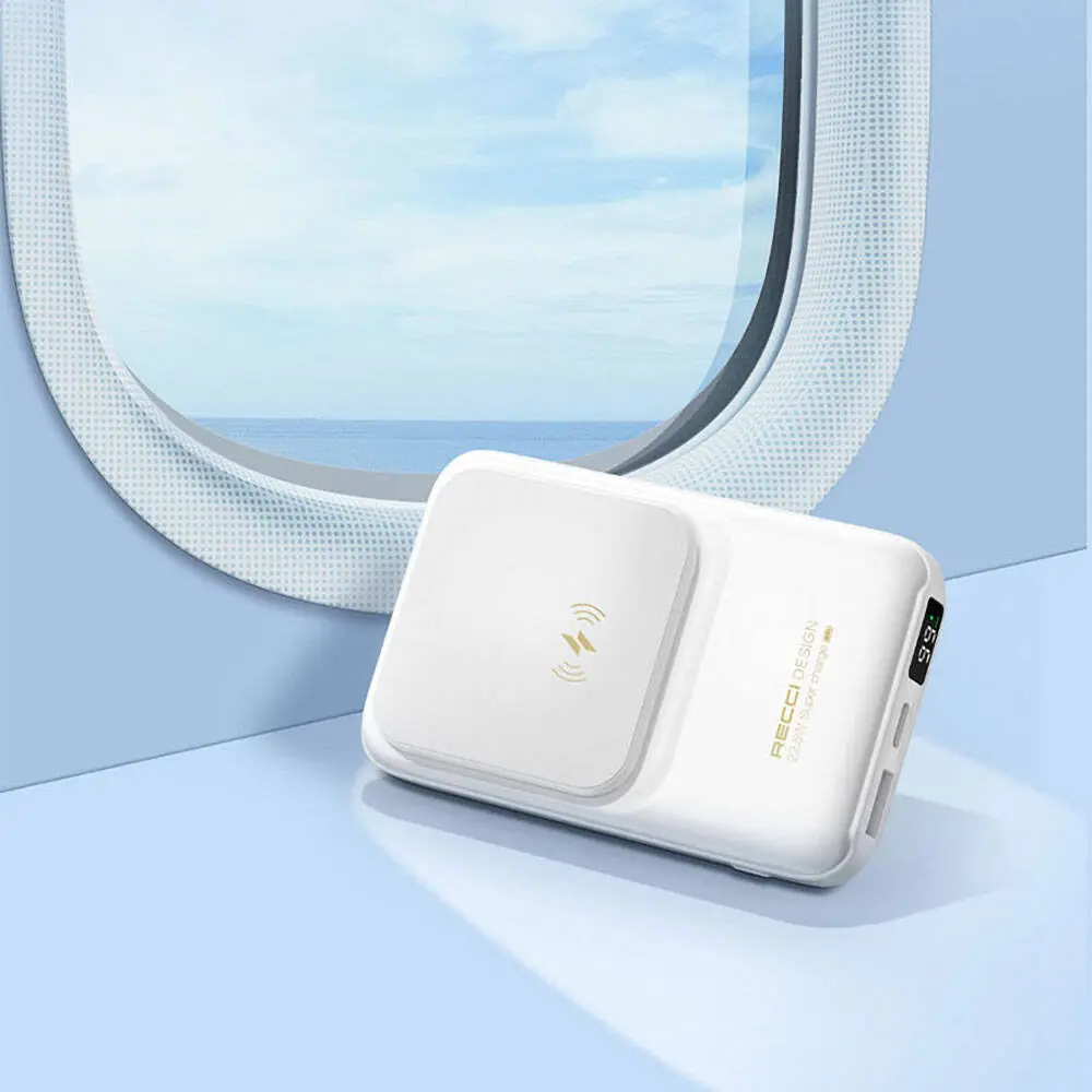 Recci RPB-W10 Polaris 10000mAh Kablosuz Powerbank, 22.5W ve Çift Kablo
