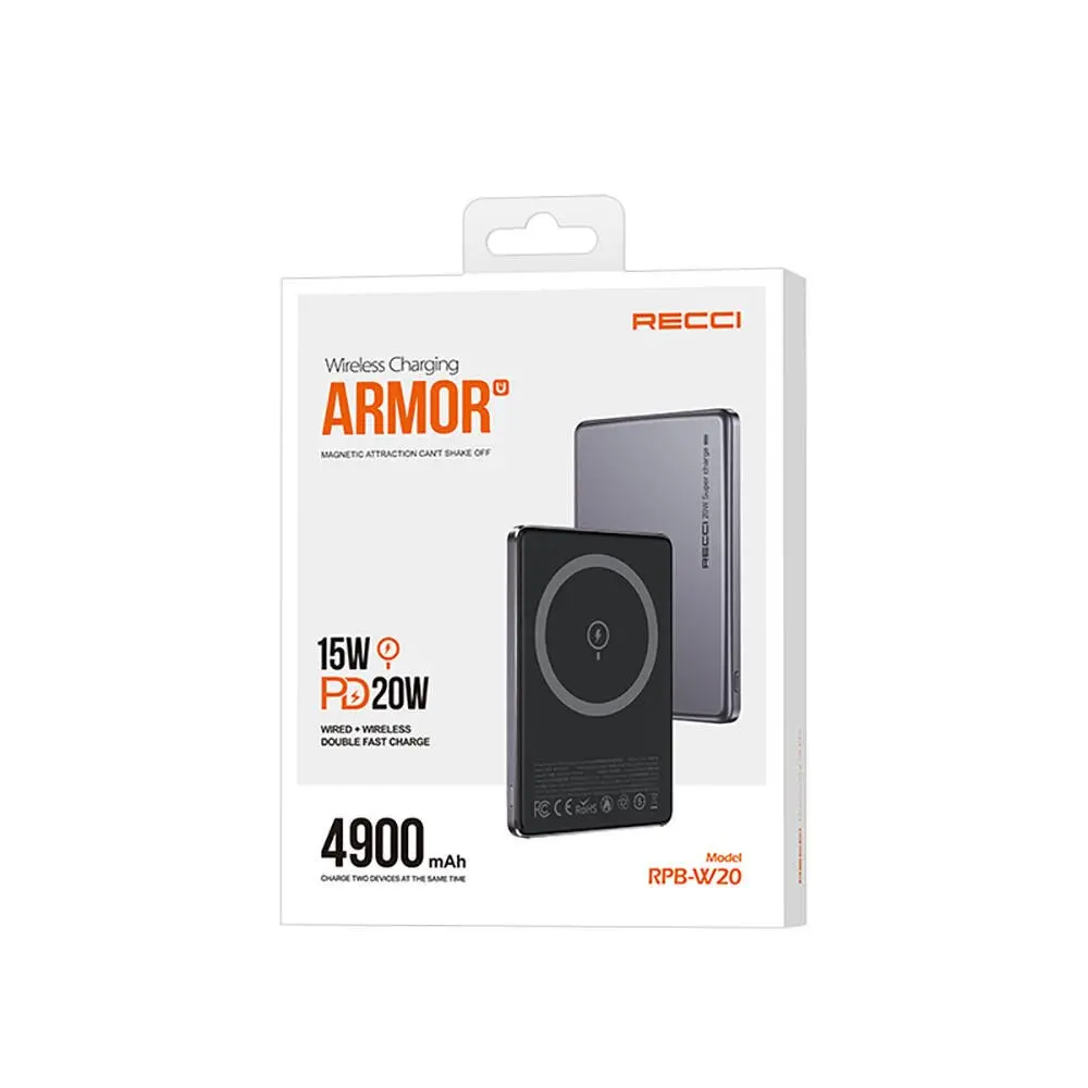 Recci RPB-W20 20W PD ve 15W Kablosuz Şarjlı Powerbank 4900mAh