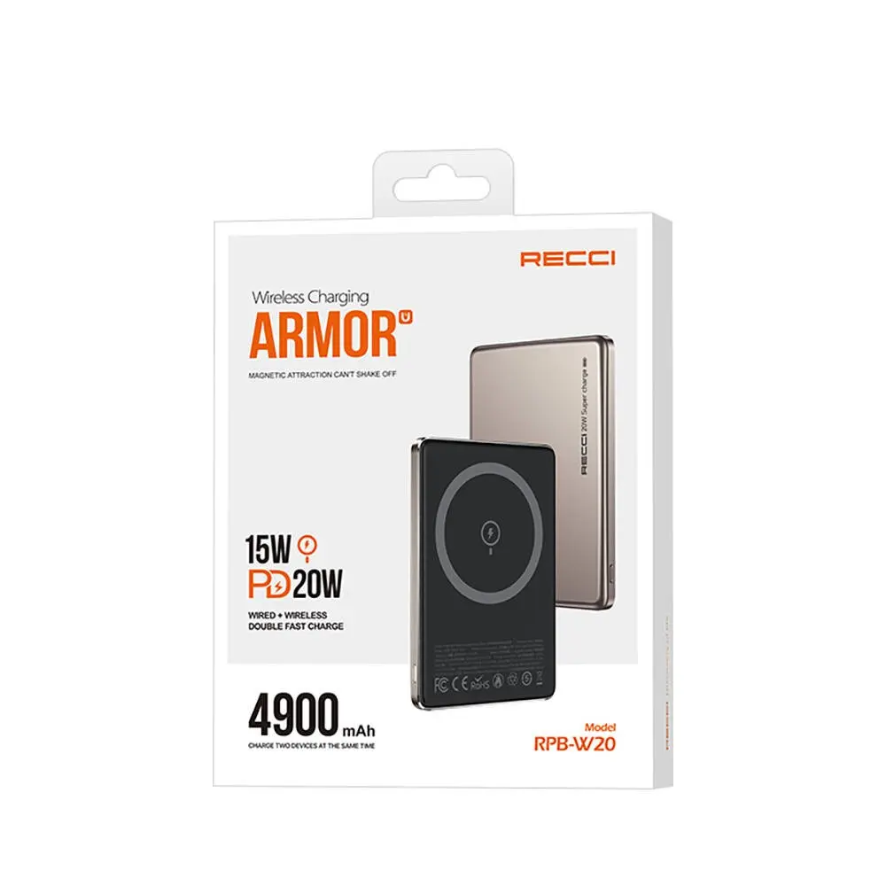 Recci RPB-W20 20W PD ve 15W Kablosuz Şarjlı Powerbank 4900mAh