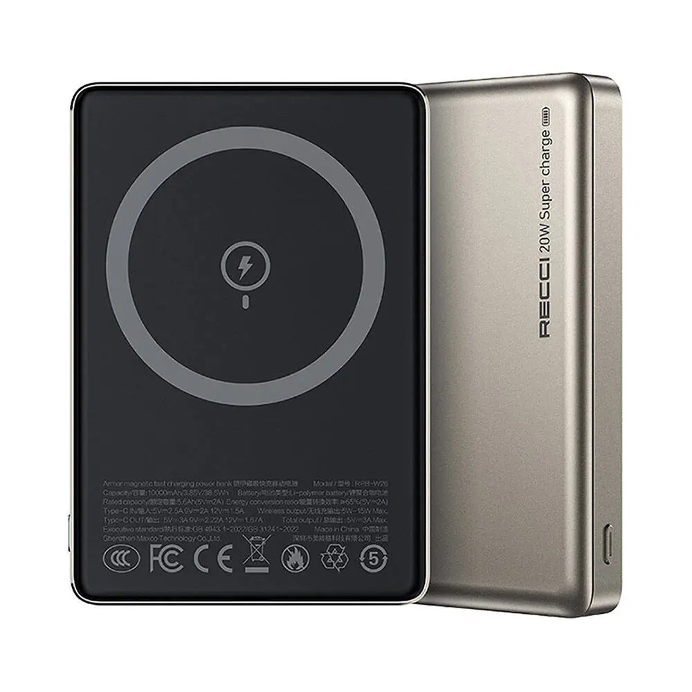 Recci RPB-W26 Armor 10000mAh Manyetik Kablosuz Powerbank, PD 20W