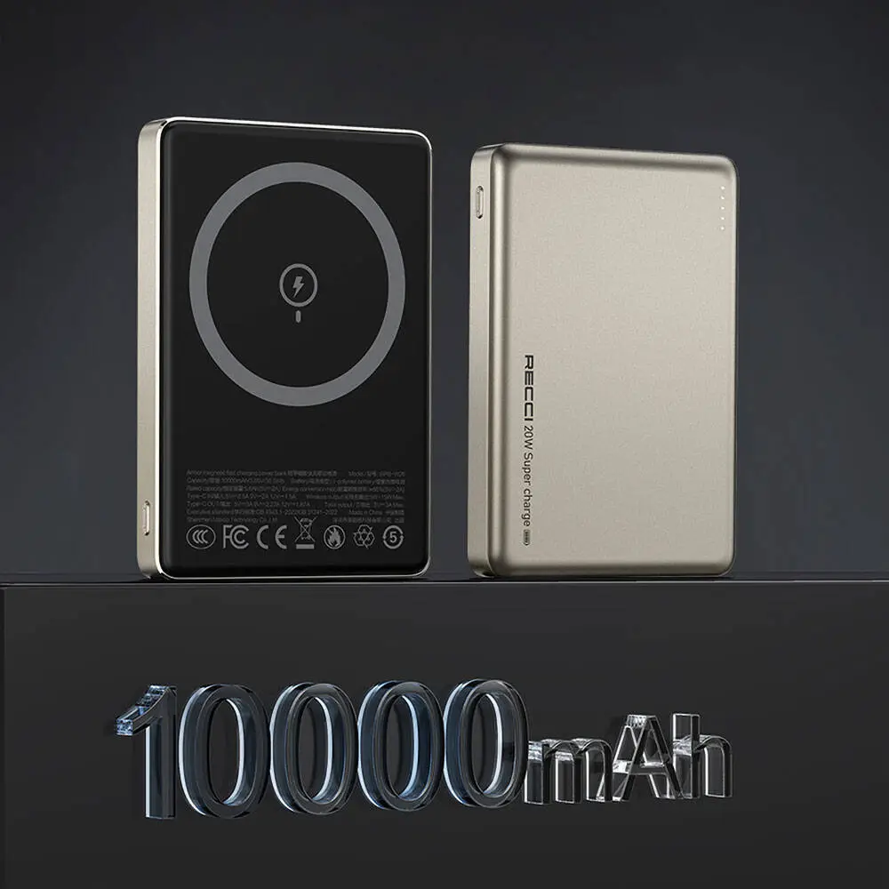 Recci RPB-W26 Armor 10000mAh Manyetik Kablosuz Powerbank, PD 20W