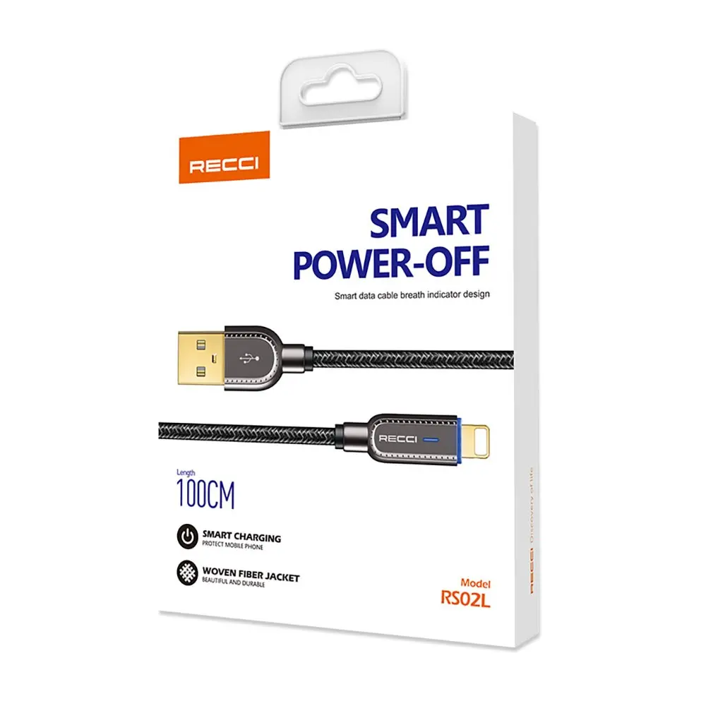 Recci RS02L Lightning to USB-A Şarj ve Data Kablosu, 1 m