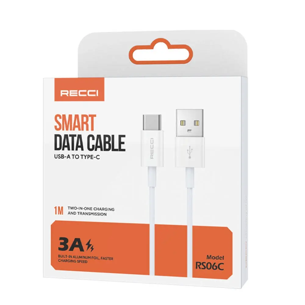 Recci RS06C USB-A to Type-C 3A Data ve Şarj Kablosu, 1 m