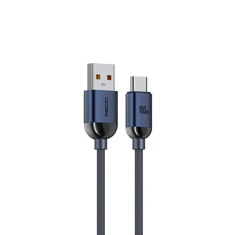Recci RS09C Crystal Serisi USB-A to Type-C Şarj Kablosu, 100W, 1.2 m