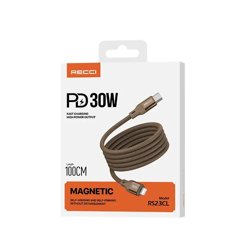 Recci RS23CL Type-C to Lightning PD 30W Manyetik Şarj ve Data Kablosu 1 m