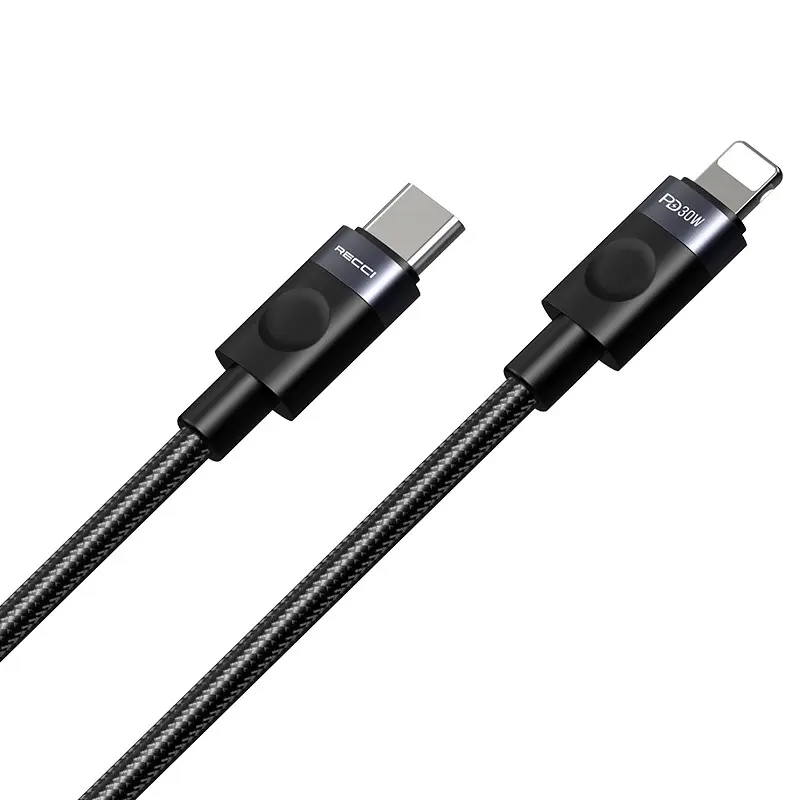 Recci RS50CL Type-C to Lightning 30W PD Örgü Şarj ve Data Kablosu, 1 Metre