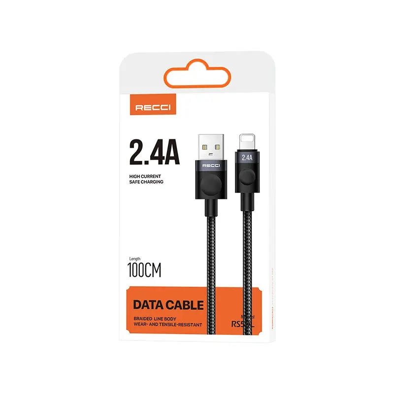 Recci RS50L USB-A to Lightning Örgü Şarj ve Data Kablosu, 1 m