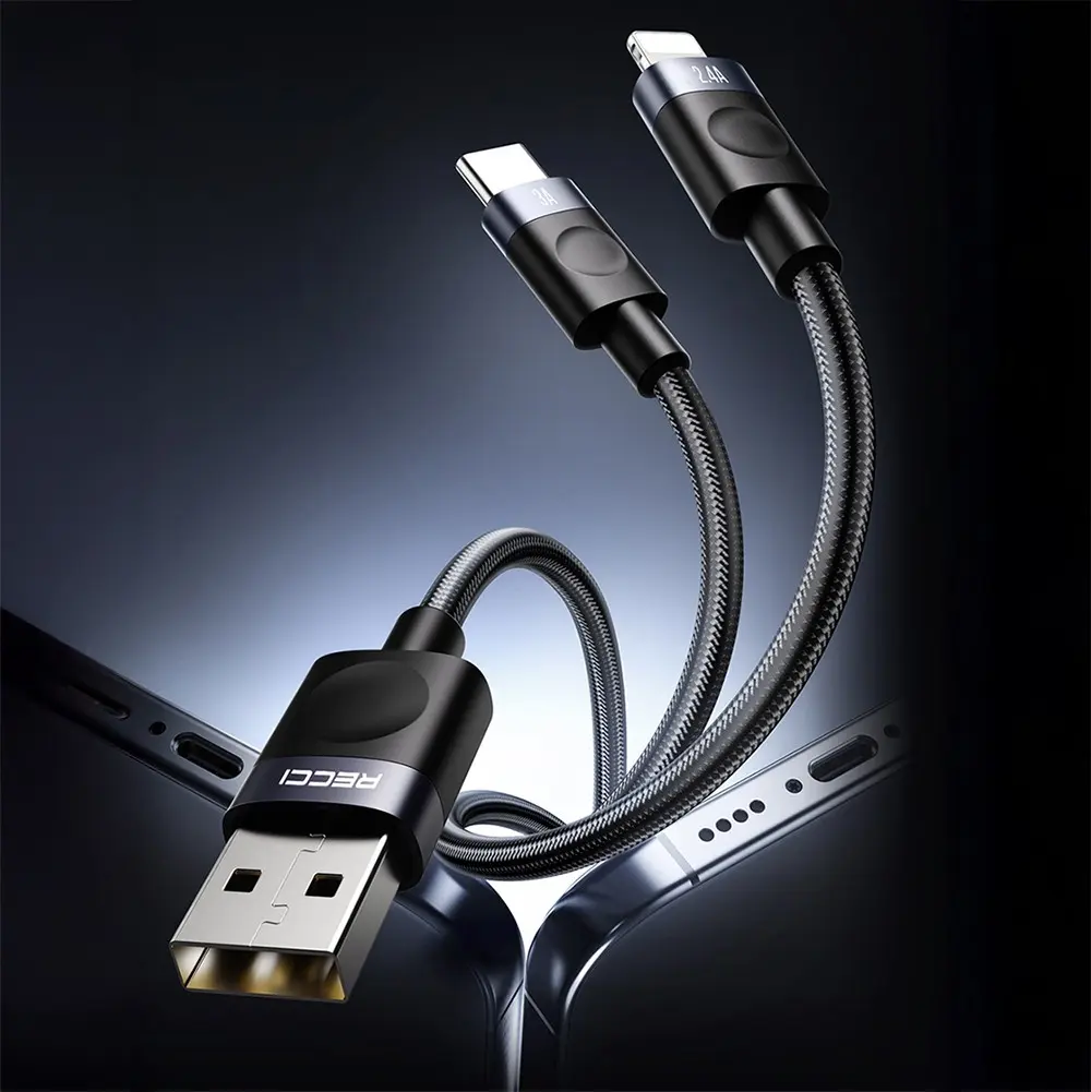 Recci RS50L USB-A to Lightning Örgü Şarj ve Data Kablosu, 1 m