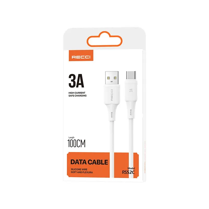 Recci RS52C USB-A to Type-C 3A Şarj ve Data Kablosu, 1 m