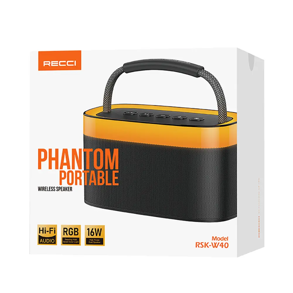 Recci RSK-W40 Phantom Taşınabilir Bluetooth Hoparlör, 16W ve RGB Işıklı