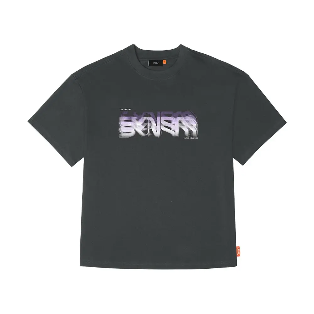 Skinarma Glitch Kısa Kollu Oversize Unisex Bisiklet Yaka Gri Tişört