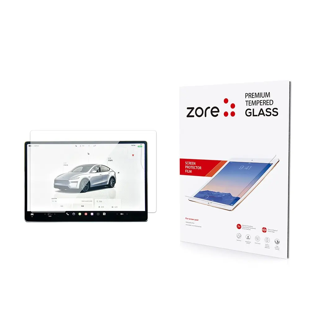 Tesla Model Y Multimedya Ekran Koruyucu, 2in1 Temperli Cam - Zore