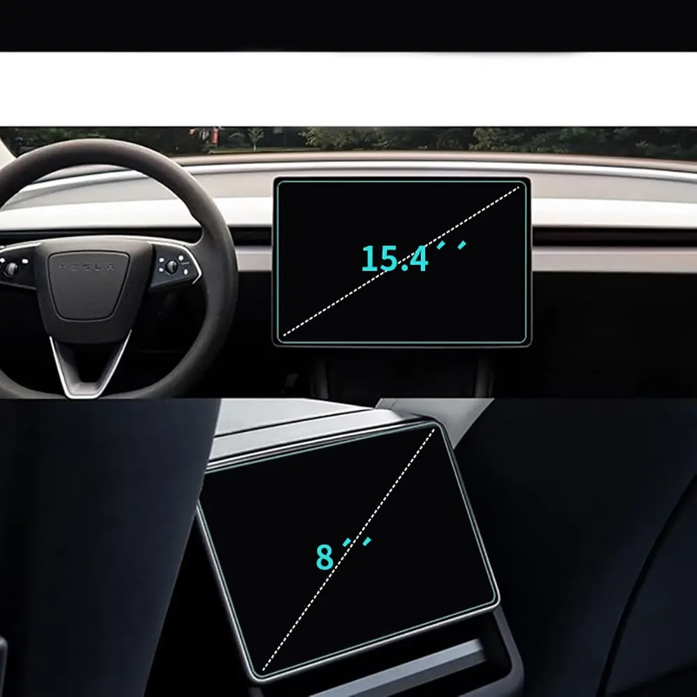 Tesla Yeni Model Y Multimedya Ekran Koruyucu, 2in1 Temperli Cam - Zore Premium