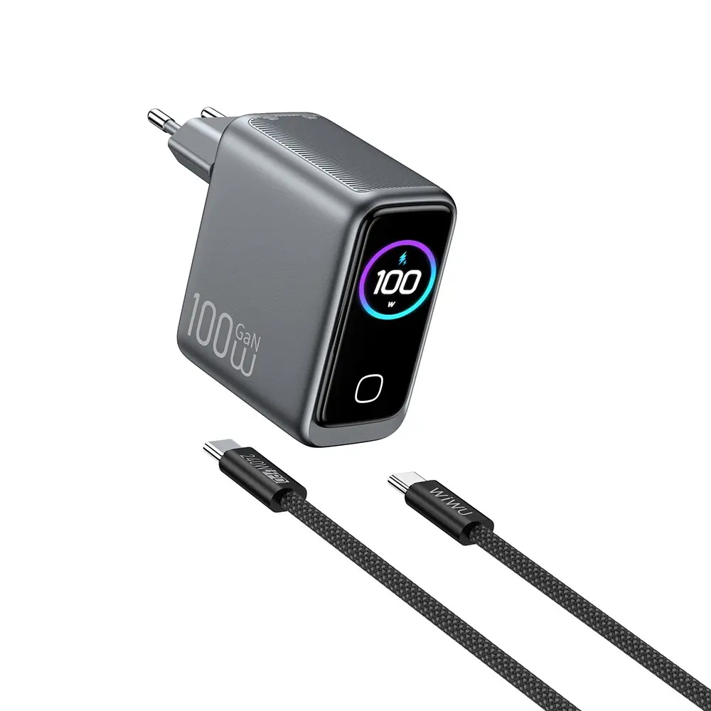 Wiwu CHG300 Voyager GaN 100W PD/QC TFT Göstergeli Şarj Adaptörü