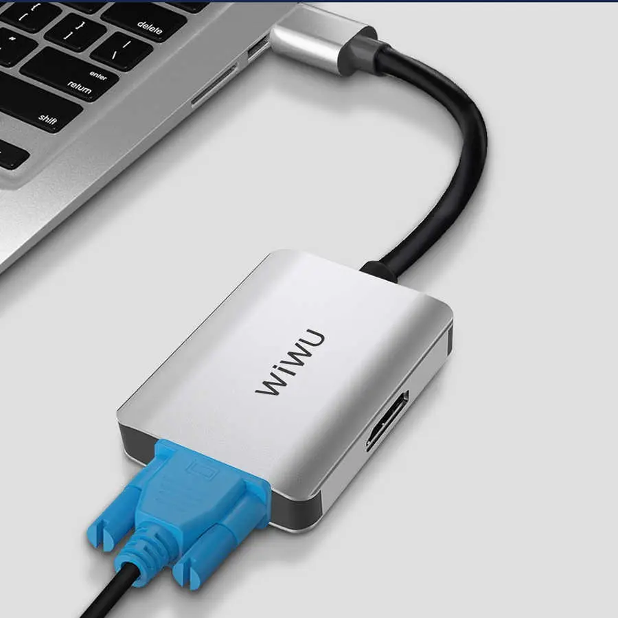 Wiwu Alpha A20VH Type-C Hub, VGA ve HDMI Çıkışlı, 4K 30 Hz