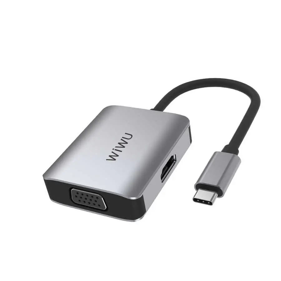 Wiwu Alpha A20VH Type-C Hub, VGA ve HDMI Çıkışlı, 4K 30 Hz