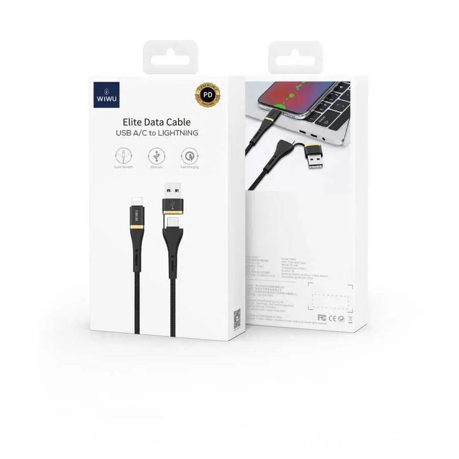 Wiwu ED-105 2'si 1 Arada USB-A ve Type-C to Lightning Şarj Data Kablosu