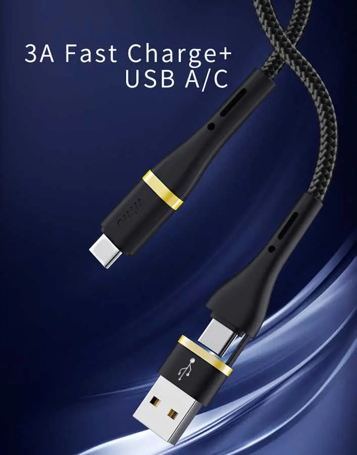 Wiwu ED-106 2'si 1 Arada USB-A ve Type-C Girişli Type-C Şarj ve Data Kablosu