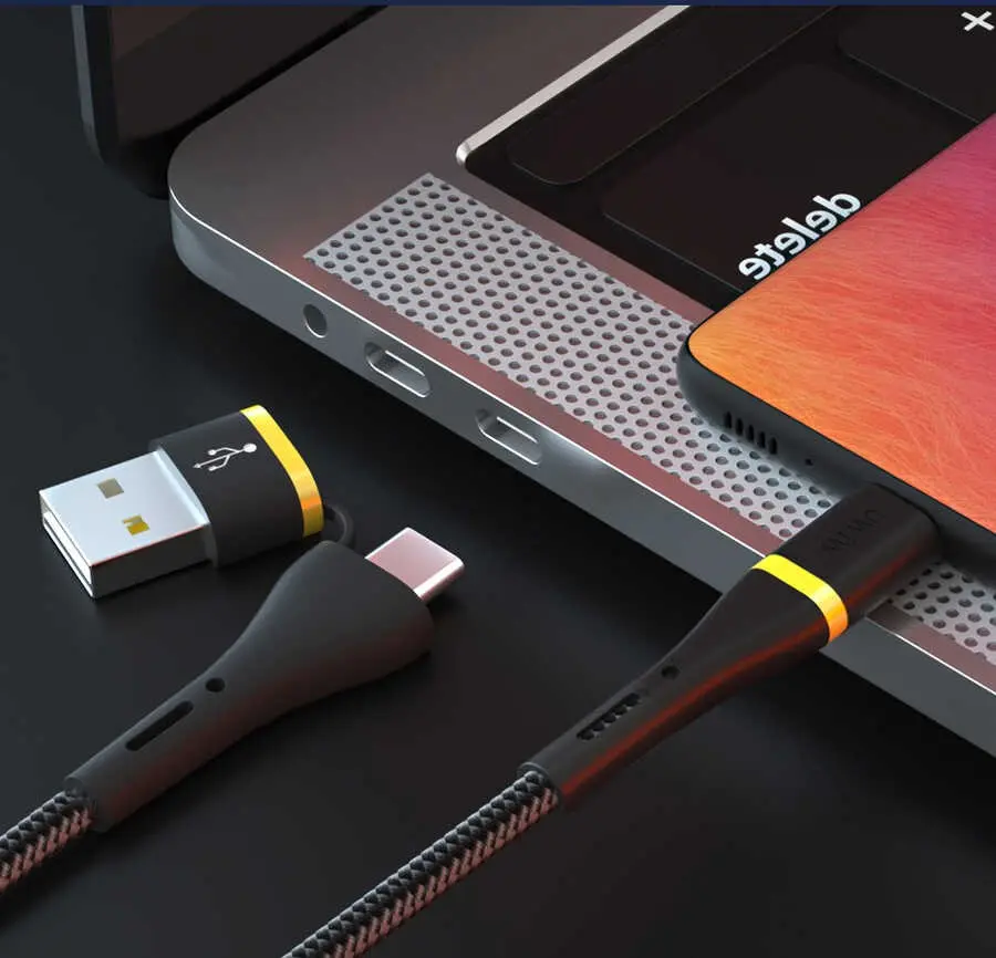 Wiwu ED-106 2'si 1 Arada USB-A ve Type-C Girişli Type-C Şarj ve Data Kablosu