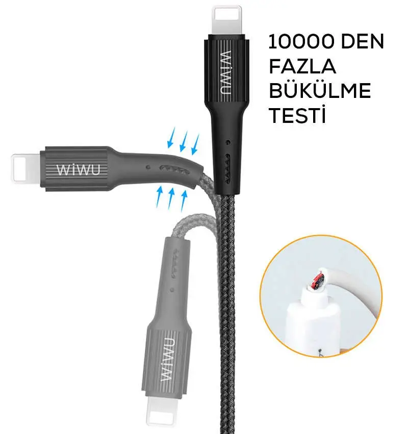 Wiwu G30 Gear Lightning Şarj ve Data Kablosu, 1.2 m Naylon Örgülü