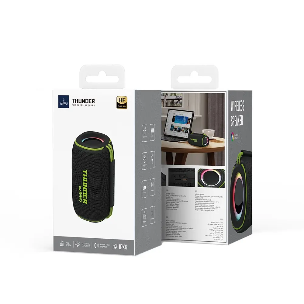 Wiwu H5 Bluetooth Hoparlör, IPX6 Su Geçirmez ve RGB Işıklı