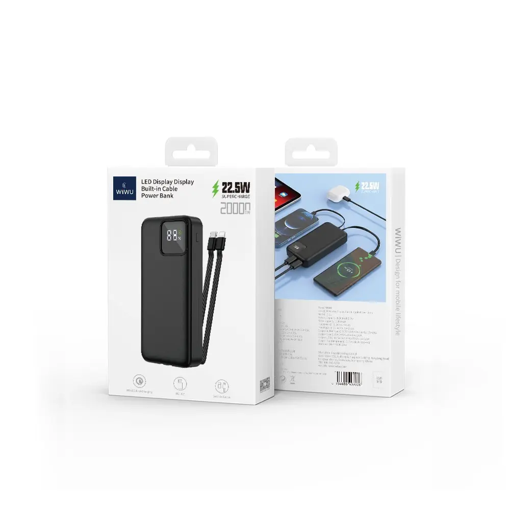 Wiwu JC-22 20000mAh 22.5W Powerbank, Type-C ve Lightning Kablolu