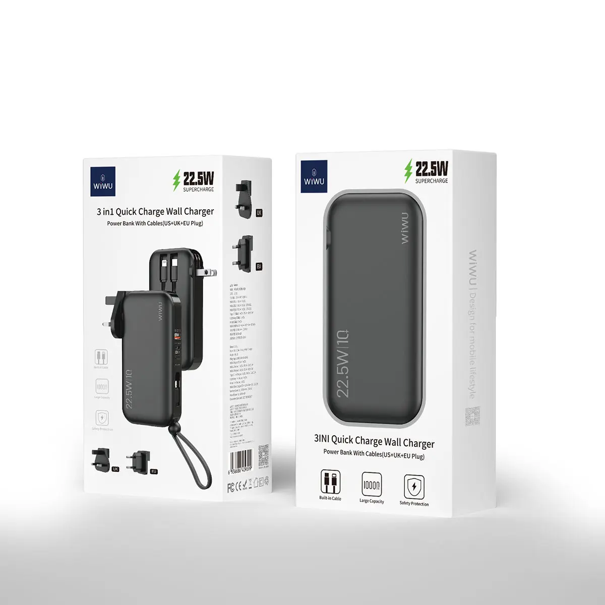 Wiwu JC-23 10000mAh 22.5W PD Powerbank, USB-C Lightning Micro Çıkışlı