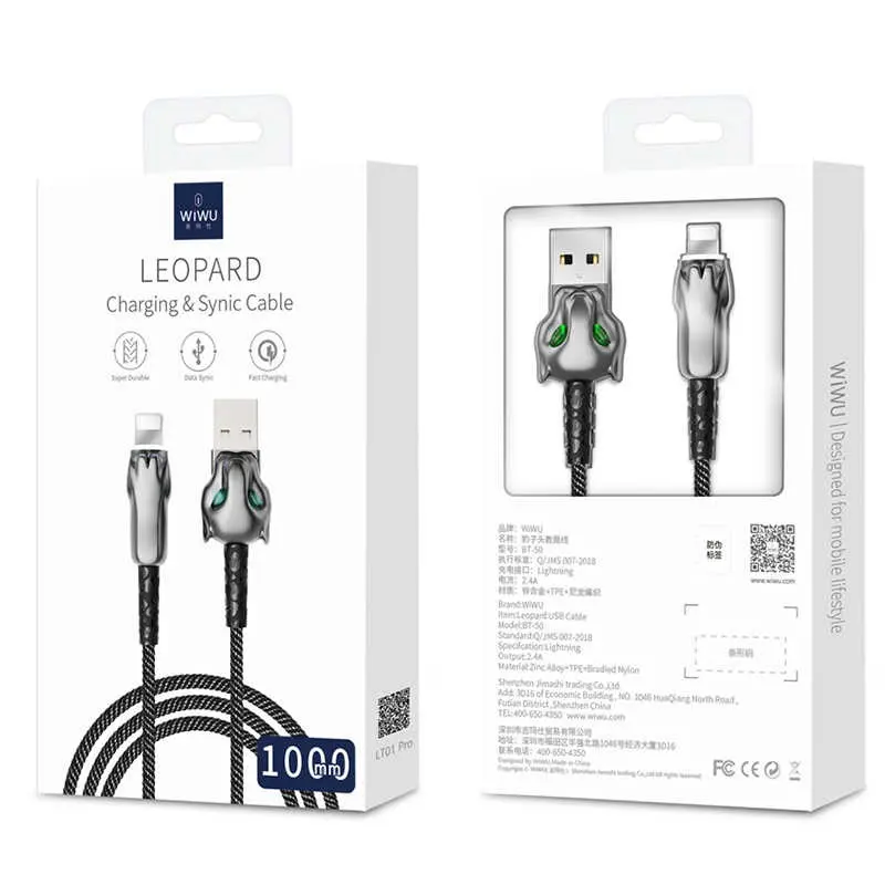 Wiwu Leopard Charging Synic Lightning Kablo, 1 m, 2.4A