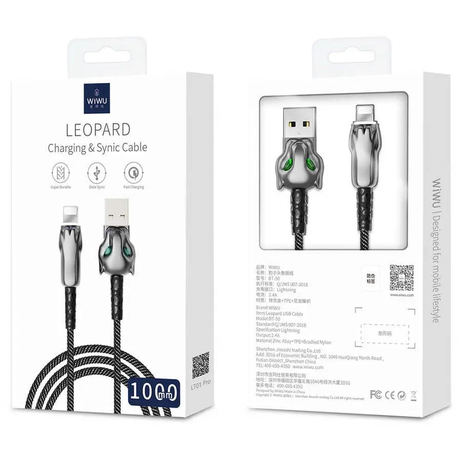 Wiwu Leopard Charging Synic Lightning Kablo, 1 m, 2.4A