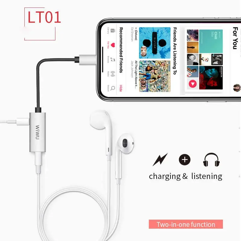Wiwu LT01 Lightning Şarj ve Ses Adaptörü, 3.5 mm Kulaklık Girişli