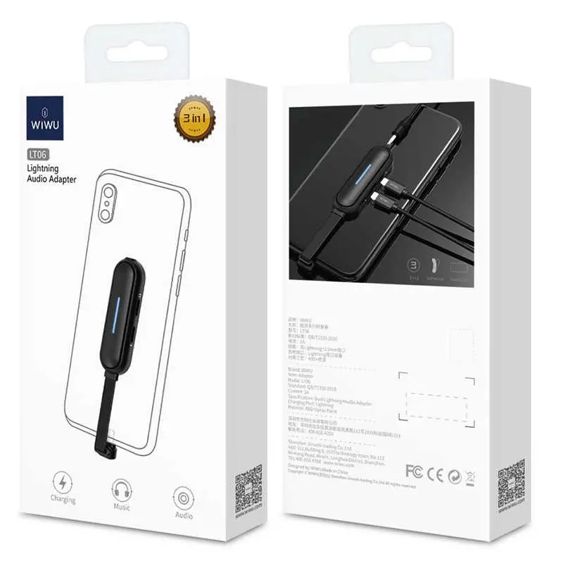 Wiwu LT06 Lightning Şarj ve Ses Adaptörü, 2 Lightning + 3.5 mm Çıkışlı